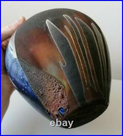 Stunning Raku Metallic Matt Studio Pottery Signed Ceramic Vase Pot