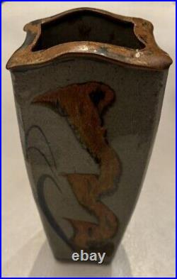 Susan Adame Ceramic Vase Art Pottery Hand Thrown 12 Gray Rust Abstract Flared