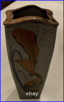Susan Adame Ceramic Vase Art Pottery Hand Thrown 12 Gray Rust Abstract Flared