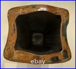 Susan Adame Ceramic Vase Art Pottery Hand Thrown 12 Gray Rust Abstract Flared