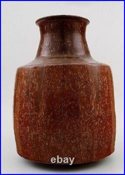 Swedish ceramist, ceramic vase in rustic style. Signed. 1980s