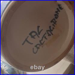 TAC CACTIROME Ceramic Floral Lidded Jar Blue White Orange Art Pottery