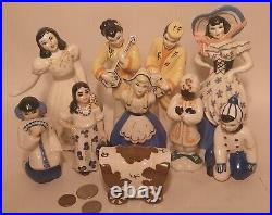 TEN (10) ceramic art studio figurine lady asian wagon train boy girl vtg pottery