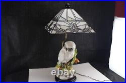 Table Lamp Italian Art Pottery Ceramic Owl Stained Glass