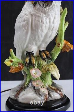 Table Lamp Italian Art Pottery Ceramic Owl Stained Glass