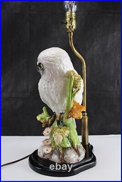 Table Lamp Italian Art Pottery Ceramic Owl Stained Glass