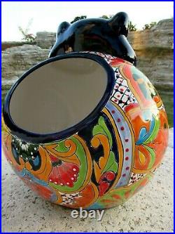 Talavera Cat Planter Mexican Art Pottery Animal Figure Ceramic Flower Pot Lg 18