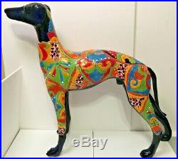 Talavera Italian Greyhound Dog Ceramic Statue Whippet Mexican Folk Art 20.5 XL