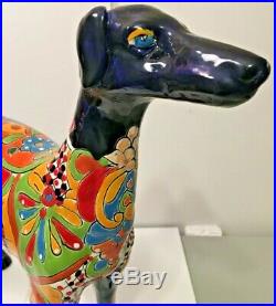 Talavera Italian Greyhound Dog Ceramic Statue Whippet Mexican Folk Art 20.5 XL
