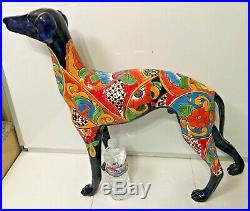 Talavera Italian Greyhound Dog Ceramic Statue Whippet Mexican Folk Art 23 XL