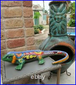 Talavera Lizard Iguana Mexican Ceramic Art Pottery Animal Figure Green 24