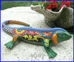 Talavera Lizard Iguana Mexican Ceramic Art Pottery Animal Figure Green 24