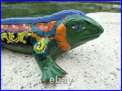 Talavera Lizard Iguana Mexican Ceramic Art Pottery Animal Figure Green 24