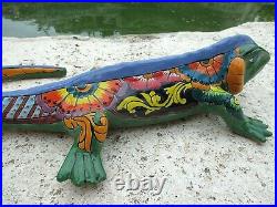 Talavera Lizard Iguana Mexican Ceramic Art Pottery Animal Figure Green 24