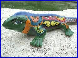 Talavera Lizard Iguana Mexican Ceramic Art Pottery Animal Figure Green 24