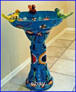 Talavera Mexican Art Bird Bath Pottery Birdbath Large 23 Pedestal Ceramic