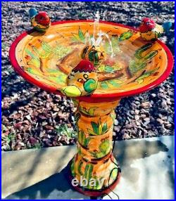 Talavera Mexican Art Bird Bath Water Fountain Birdbath Pottery Folk Art