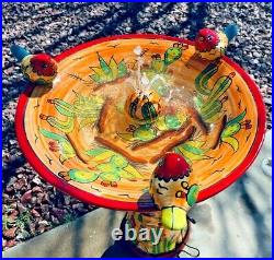 Talavera Mexican Art Bird Bath Water Fountain Birdbath Pottery Folk Art