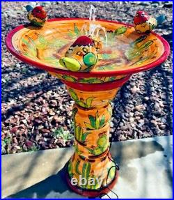 Talavera Mexican Art Bird Bath Water Fountain Birdbath Pottery Folk Art