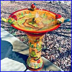 Talavera Mexican Art Bird Bath Water Fountain Birdbath Pottery Folk Art