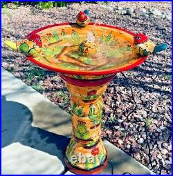 Talavera Mexican Art Bird Bath Water Fountain Birdbath Pottery Folk Art