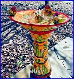 Talavera Mexican Art Bird Bath Water Fountain Birdbath Pottery Folk Art