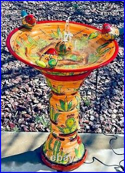 Talavera Mexican Art Bird Bath Water Fountain Birdbath Pottery Folk Art