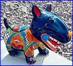 Talavera Mexican Dog Pottery Animal XL 20 Figure Bull Terrier WithBall Folk Art
