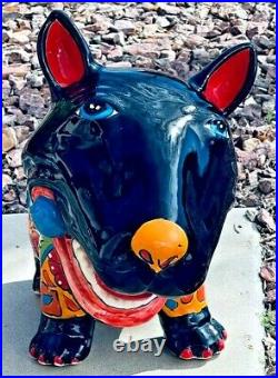 Talavera Mexican Dog Pottery Animal XL 20 Figure Bull Terrier WithBall Folk Art