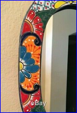 Talavera Mexican Folk Art Mirror Ceramic Pottery Wall Art XL 20