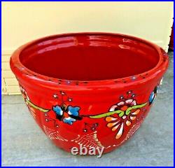 Talavera Planter Mexican Ceramic Pottery Red Flower Pot X Large 18 Folk Art