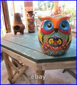 Talavera Pottery Owl Planter Mexican Art Pottery Animal Figure Bird X Large 15