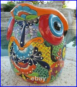 Talavera Pottery Owl Planter Mexican Art Pottery Animal Figure Bird X Large 15