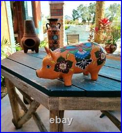 Talavera Pottery Pig Mexican Ceramic Art Garden Animal Figure Large 19