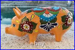 Talavera Pottery Pig Mexican Ceramic Art Garden Animal Figure Large 19