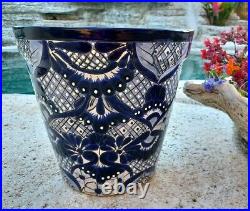 Talavera Pottery Planter Mexican Ceramic Art Garden Flower Pot Blue Lg 12