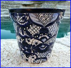 Talavera Pottery Planter Mexican Ceramic Art Garden Flower Pot Blue Lg 12