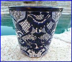 Talavera Pottery Planter Mexican Ceramic Art Garden Flower Pot Blue Lg 12