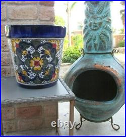 Talavera Pottery Planter Mexican Ceramic Art Garden Flower Pot Blue White 13x14