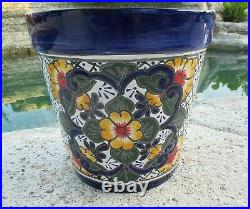 Talavera Pottery Planter Mexican Ceramic Art Garden Flower Pot Blue White 13x14