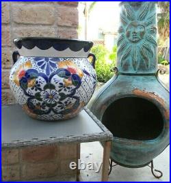 Talavera Pottery Planter Mexican Ceramic Art Garden Flower Pot Blue White 13x15