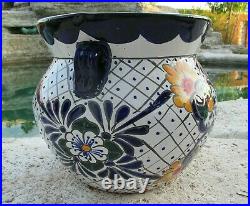 Talavera Pottery Planter Mexican Ceramic Art Garden Flower Pot Blue White 13x15