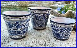 Talavera Pottery Planter Set of Three Mexican Ceramic Art Flower Pot Blue