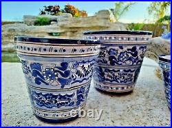 Talavera Pottery Planter Set of Three Mexican Ceramic Art Flower Pot Blue