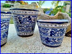 Talavera Pottery Planter Set of Three Mexican Ceramic Art Flower Pot Blue