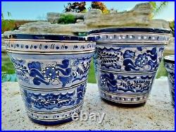 Talavera Pottery Planter Set of Three Mexican Ceramic Art Flower Pot Blue