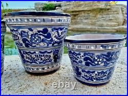 Talavera Pottery Planter Set of Three Mexican Ceramic Art Flower Pot Blue