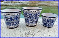 Talavera Pottery Planter Set of Three Mexican Ceramic Art Flower Pot Blue