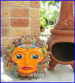 Talavera Pottery Wall Sun Mexican Hand Painted Ceramic Art Big Eye Sun 21