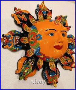 Talavera Pottery Wall Sun with Rays Mexican Art Hand Painted Ceramic Large 18